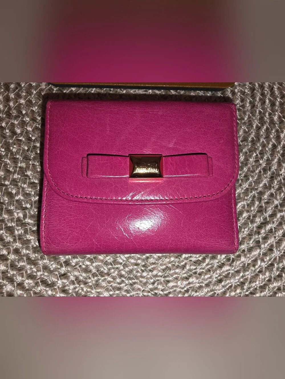 Pre-owned Authentic Miu Miu Bright Pink Leather Bow-Accent Wallet